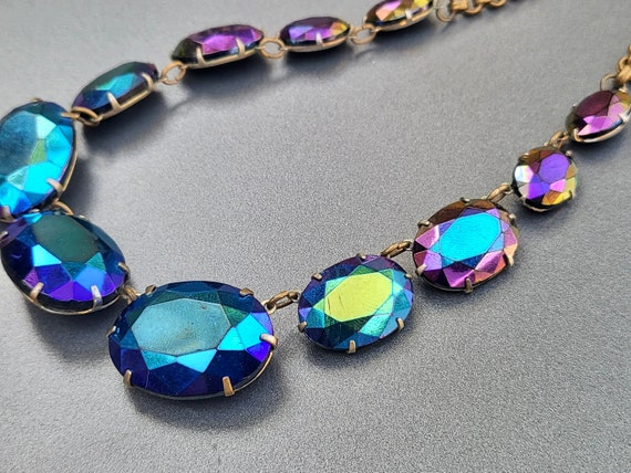 Vintage Carnival Glass Necklace Sapphire Blue Pur… - image 1