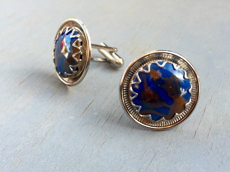 Vintage Silver Blue Stone Cuff Links 1970s Mens Accessories Etsy