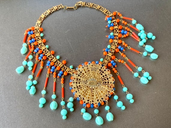 Vintage Egyptian Revival Necklace Turquoise Coral… - image 5