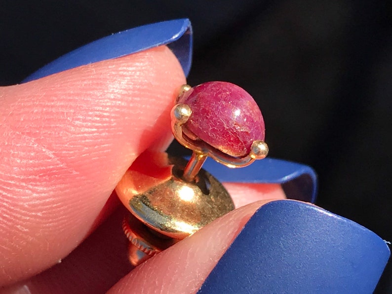Vintage 14k Pink Star Sapphire Tie Tack Gold Gemstone Fine Jewelry Mens Accessories Gift for Him