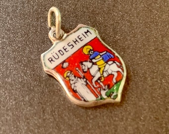 Vintage Enamel Charm Rudesheim Germany 800 Silver Travel Shield for Bracelet Wine Country Fine Jewelry Gift for Her