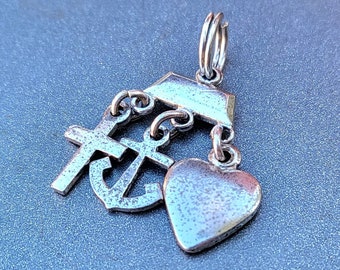 Vintage Sterling Faith Charity Love Charm Sterling Silver Anchor Cross Heart for Bracelet Victorian Jewelry Gift for Her