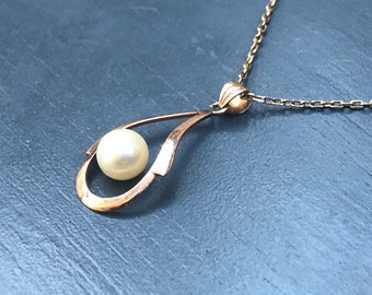 Vintage 14k Rose Gold and Pearl Pendant Necklace Fine Jewelry Gift for Her