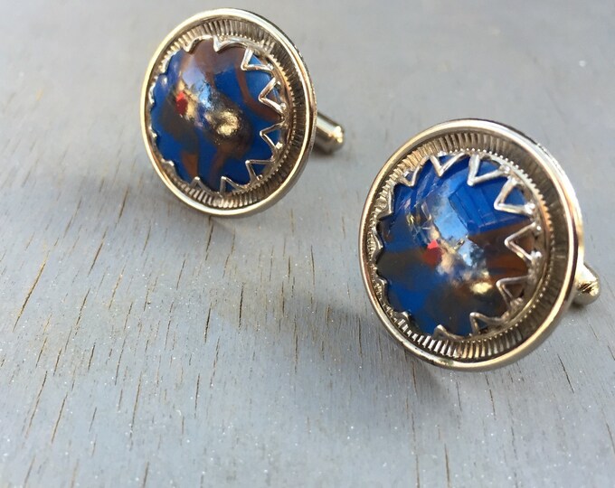 Vintage Silver Blue Stone Cuff Links 1970s Mens Accessories Etsy
