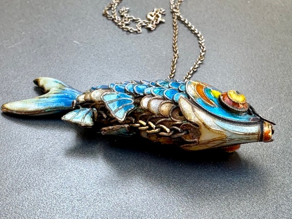 Antique Chinese Export Koi Necklace Reticulated M… - image 5