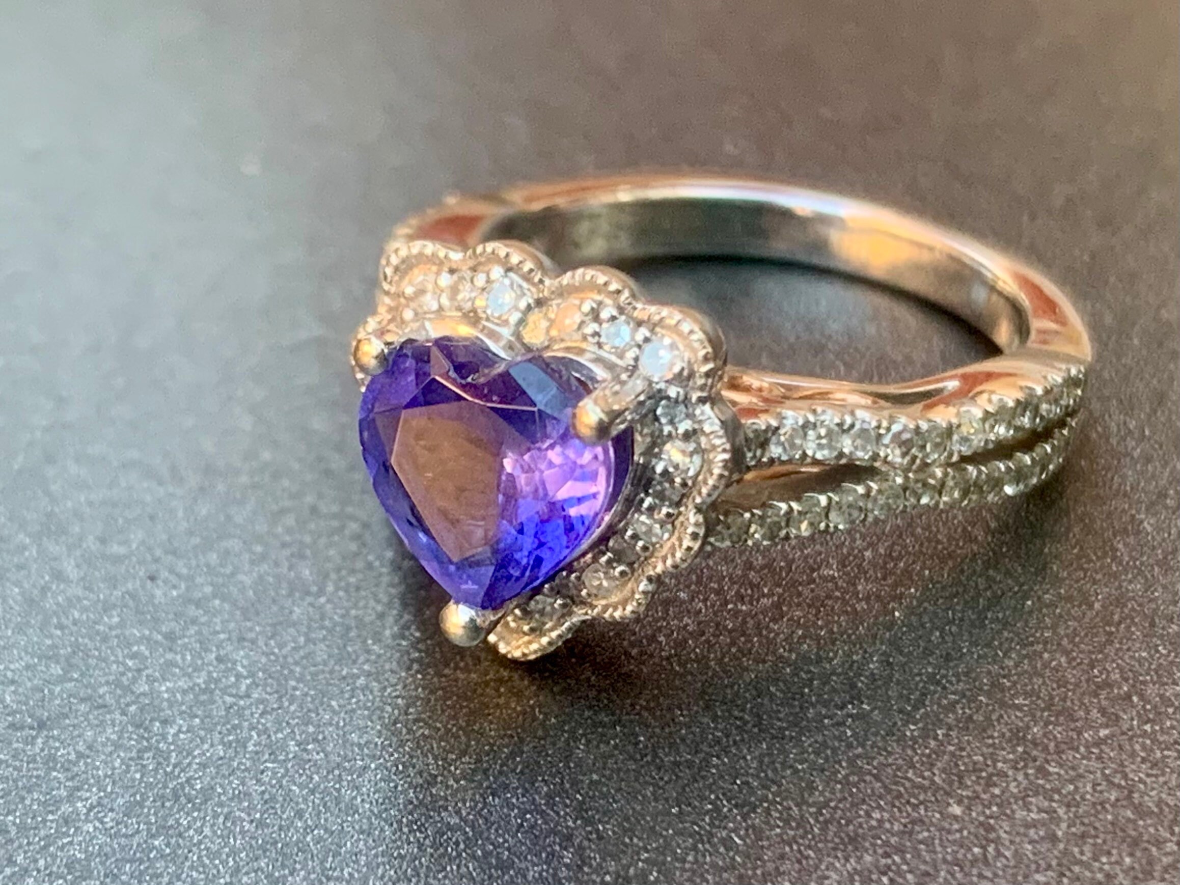 14K Gold Tanzanite Diamond Ring Heart Shaped Stone Halo | Etsy