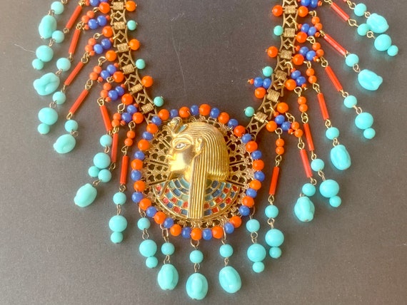 Vintage Egyptian Revival Necklace Turquoise Coral… - image 1