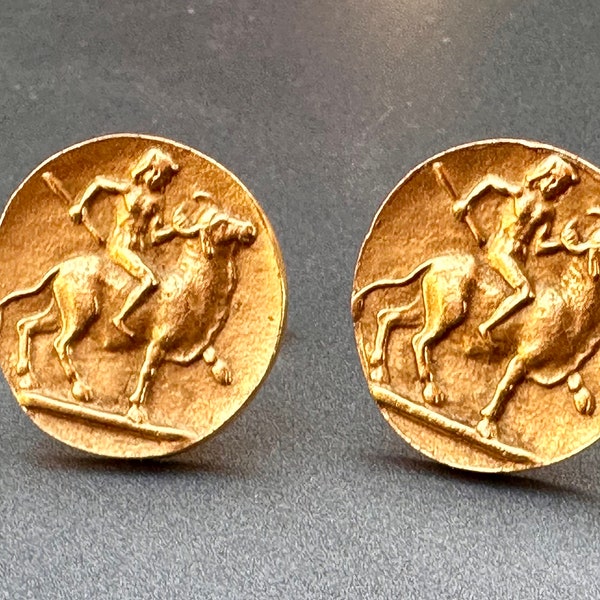 Vintage Gold Cuff Links Minoan Bull Alva Musuem replica coins 1950s Mens Accessories Gift for Him