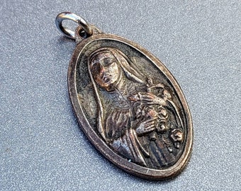 Vintage St. Therese of Italy Medal Catholic Jewelry Unisex Gift for Her or Him