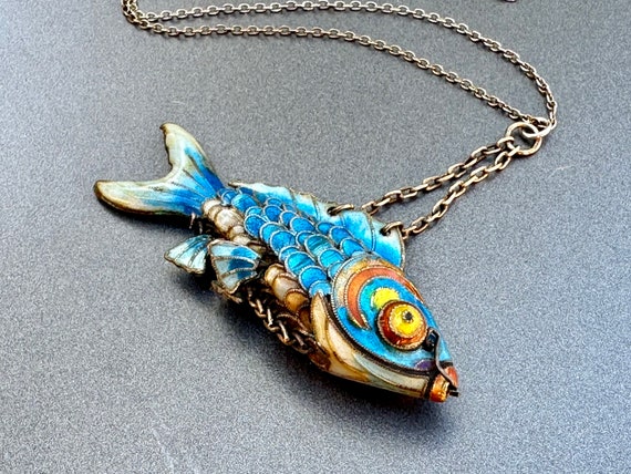 Antique Chinese Export Koi Necklace Reticulated M… - image 2