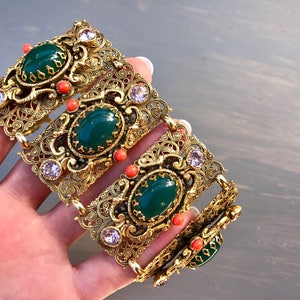 Vintage Selro Bracelet Mogul Wide Filigree Panel Rhinestones Rare Jewelry Statement Gift for Her image 4