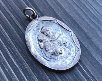 Vintage St. Anthony Religious Medal Baby Jesus Pray for Us Catholic Jewelry Unisex Gift for Her or Him