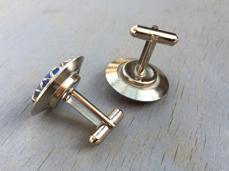Vintage Silver Blue Stone Cuff Links 1970s Mens Accessories Etsy