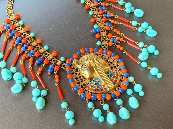 Vintage Egyptian Revival Necklace Turquoise Coral… - image 2