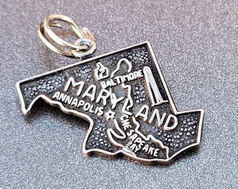 Vintage Sterling Silver Charm Maryland US State Gift for Her Charm Bracelet or Pendant