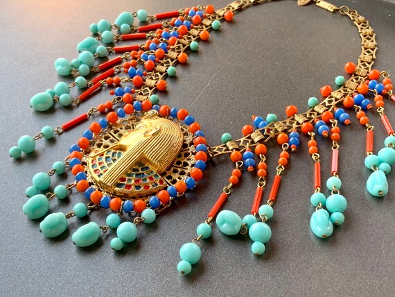 Vintage Egyptian Revival Necklace Turquoise Coral… - image 3