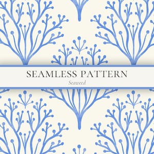 Seamless Blue Seaweed Pattern, Coastal Botanical Digital Paper, Ocean Texture Print, Nautical Background PNG