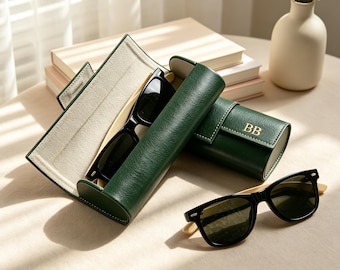 Estuche de cuero grabado para gafas, estuche personalizado con monograma para gafas de sol para hombre, regalo único para novio o esposo, estuche personalizado para gafas de hombre