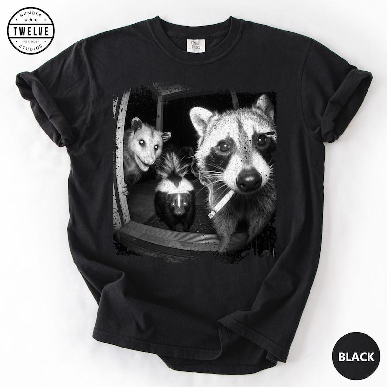 Trash Panda Night Crew Shirt, Funny Raccoon Opossum Skunk Tee, Feral Goblincore Gift for Women, Trail Cam Critter Humor Top, Possum Lover image 1