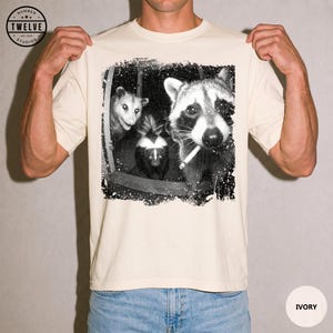 Trash Panda Night Crew Shirt, Funny Raccoon Opossum Skunk Tee, Feral Goblincore Gift for Women, Trail Cam Critter Humor Top, Possum Lover image 4