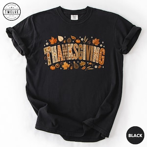 Comfort Colors® Thanksgiving Patchwork Shirt, Fall Plaid Tee, Autumn Leaves T-Shirt, Family Thanksgiving Tshirt, Turkey Day Gift, Womens Tee
