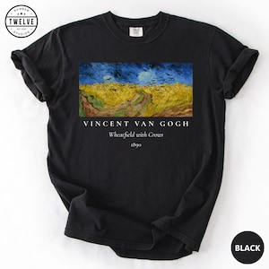 Camiseta Comfort Colors® Campo de trigo con cuervos de Van Gogh, Camiseta de campo de trigo, Camiseta de cuervos, Camiseta de obra de arte famosa, Regalo para amantes del arte, Camiseta otoñal melancólica