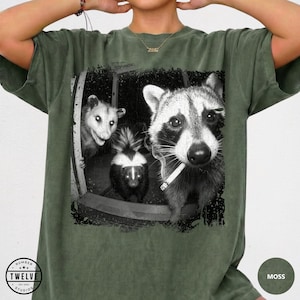Trash Panda Night Crew Shirt, Funny Raccoon Opossum Skunk Tee, Feral Goblincore Gift for Women, Trail Cam Critter Humor Top, Possum Lover image 15