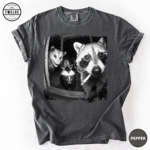 Trash Panda Night Crew Shirt, Funny Raccoon Opossum Skunk Tee, Feral Goblincore Gift for Women, Trail Cam Critter Humor Top, Possum Lover image 2