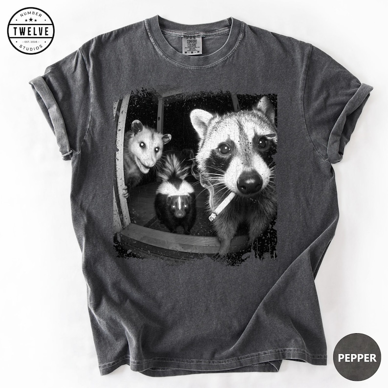 Trash Panda Night Crew Shirt, Funny Raccoon Opossum Skunk Tee, Feral Goblincore Gift for Women, Trail Cam Critter Humor Top, Possum Lover image 2