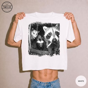 Trash Panda Night Crew Shirt, Funny Raccoon Opossum Skunk Tee, Feral Goblincore Gift for Women, Trail Cam Critter Humor Top, Possum Lover image 11