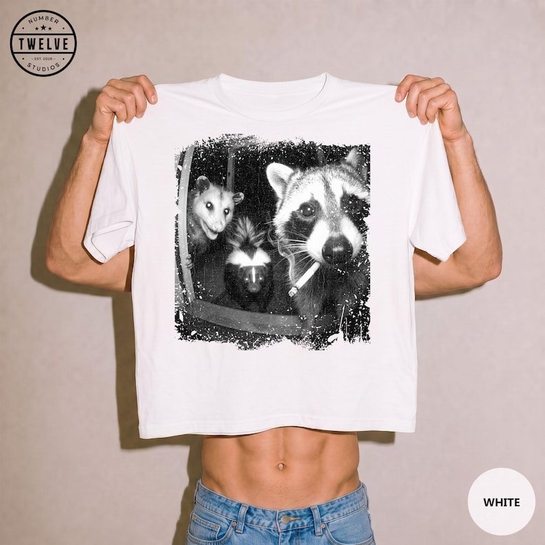 Trash Panda Night Crew Shirt, Funny Raccoon Opossum Skunk Tee, Feral Goblincore Gift for Women, Trail Cam Critter Humor Top, Possum Lover image 11