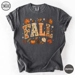 Comfort Colors® Fall Patchwork Shirt, Autumn Leaves Tee, Floral Pumpkin T-Shirt, Cozy Fall Tshirt, Fall Vibes Tee, Womens Thanksgiving Gift