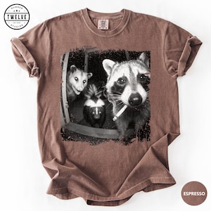 Trash Panda Night Crew Shirt, Funny Raccoon Opossum Skunk Tee, Feral Goblincore Gift for Women, Trail Cam Critter Humor Top, Possum Lover image 10