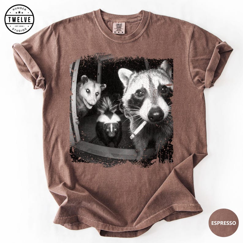 Trash Panda Night Crew Shirt, Funny Raccoon Opossum Skunk Tee, Feral Goblincore Gift for Women, Trail Cam Critter Humor Top, Possum Lover image 10