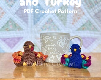 Crochet Peacock Turkey Pattern PDF, Mini Bird Amigurumi, No-Sew Crochet, Thanksgiving