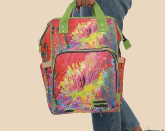 Multifunctional Diaper Backpack Gift For Mom |Colorful Abstract Coral Reef Baby Bag