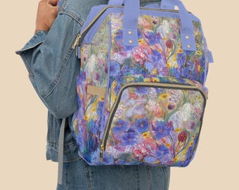 Floral Watercolor Garden Diaper Backpack Mother's Day Present  | Baby Changing Bag Gift For Mom