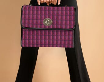 Quilted Plum Canvas Satchel Hand Bag | Water-Resistant Crossbody Purse