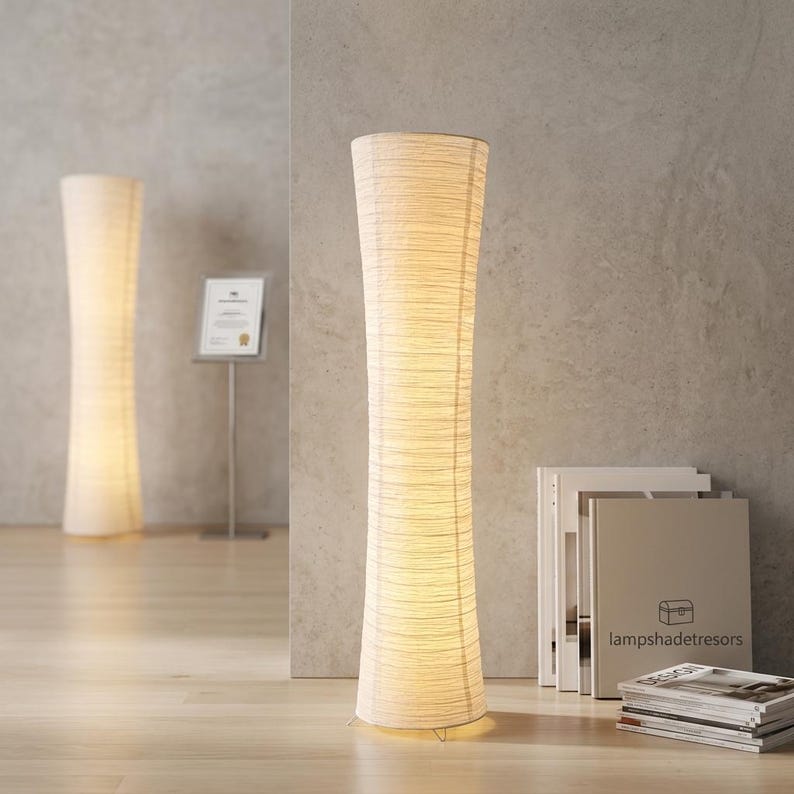 Japanese Rice Paper Floor Lamp – Minimalist LED Standing Lamp – Zen Home Decor Lighting – White Paper Lamp for Living Room Bedroom image 3