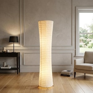 Japanese Rice Paper Floor Lamp – Minimalist LED Standing Lamp – Zen Home Decor Lighting – White Paper Lamp for Living Room Bedroom image 1