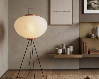 Japanese Paper Floor Lamp | Minimalist Rice Paper Lantern Light | Japandi Standing Lamp | Warm Ambient Lighting Home Decor