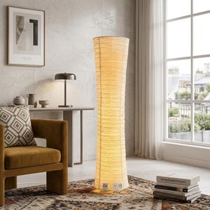 Japanese Rice Paper Floor Lamp – Minimalist LED Standing Lamp – Zen Home Decor Lighting – White Paper Lamp for Living Room Bedroom image 2