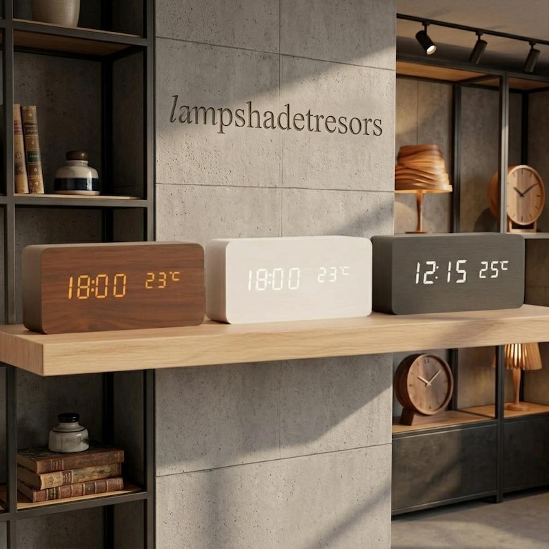 Wooden LED Alarm Clock, Minimalist Digital Desk Clock, Bedside Clock ...
