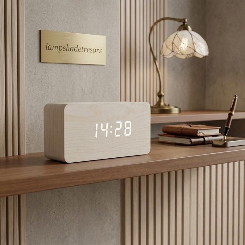 Wooden LED Alarm Clock, Minimalist Digital Desk Clock, Bedside Clock ...