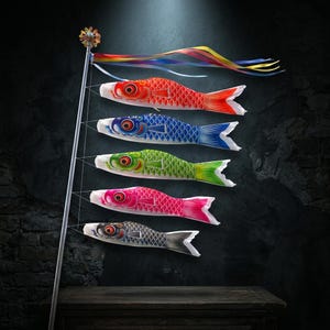 Koinobori Carp Windsock Outdoor Garden Decor Japanese Fish Flag Wind Streamer Zen Yard Decoration Colorful Patio Ornament