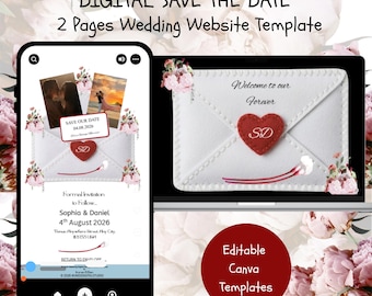 Modèle de site Web de mariage « Save the Date » vintage floral blanc et bordeaux Faire-part de mariage numérique Old Money