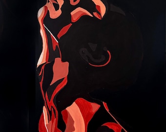 Abstrakte Figur Kunstdruck: Person Sehnsucht, rot schwarz Töne