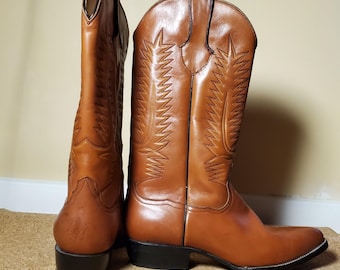Vintage Brown Leather Cowboy Boots – J Toe, Pegged Sole, Handmade, Mexican Size 25.5 (US Men’s 7–7.5)