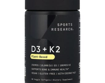 Sports Research, D3 + K2, à base de plantes, 250 mcg/100 mcg, 60 gélules végétales FS