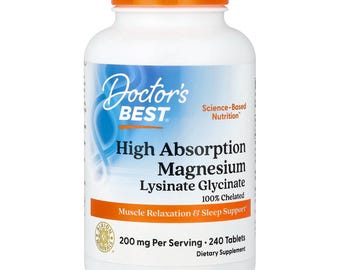 Doctor's Best High Absorption Magnesium Lysinate Glycinate, 240 Tablets (Muscle Relaxation, Sleep Support)